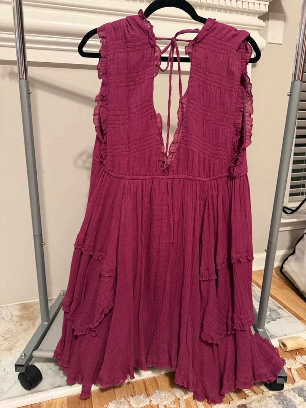 Fuscia Free People boho, textured Sleeveless Dress with Tie Detail - Picture 3 of 4